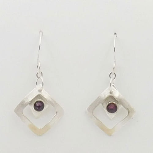 DKC-1071 Earrings Purple Swarovski Crystals framed in Squares $66 at Hunter Wolff Gallery